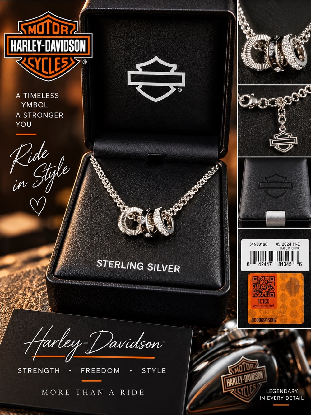 Harley-Davidson Silver Sterling Silver Ring Pendant Necklace